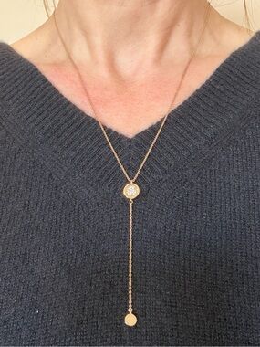 Gold Vermeil Lariat Style Women's Necklace with Pave Charm